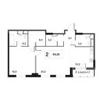 Планировка 2-комнатной квартиры, 82,9 м2
