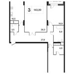 Планировка 3-комнатной квартиры, 140,9 м2