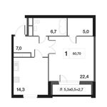 Планировка 1-комнатной квартиры, 58,1 м2