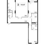Планировка 3-комнатной квартиры, 140,9 м2