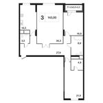 Планировка 3-комнатной квартиры, 140,9 м2