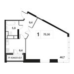 Планировка 1-комнатной квартиры, 73,3 м2