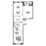 Планировка 3-комнатной квартиры, 86,4 м2