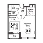 Планировка 2-комнатной квартиры, 67,3 м2
