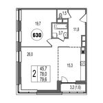 Планировка 2-комнатной квартиры, 79,6 м2