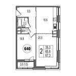 Планировка 2-комнатной квартиры, 67,3 м2