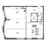 Планировка 3-комнатной квартиры, 92,8 м2