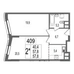 Планировка 2-комнатной квартиры, 57,8 м2