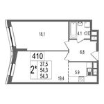 Планировка 2-комнатной квартиры, 54,3 м2