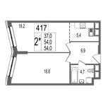Планировка 2-комнатной квартиры, 54 м2