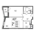 Планировка 2-комнатной квартиры, 54,6 м2