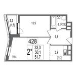 Планировка 2-комнатной квартиры, 51,7 м2