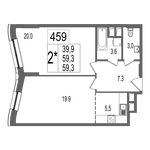 Планировка 2-комнатной квартиры, 59,3 м2