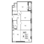 Планировка 4-комнатной квартиры, 107,7 м2
