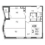 Планировка 3-комнатной квартиры, 89,6 м2