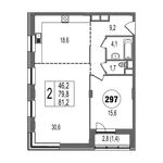 Планировка 2-комнатной квартиры, 81,2 м2