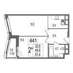 Планировка 2-комнатной квартиры, 51,4 м2