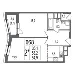 Планировка 2-комнатной квартиры, 54,9 м2