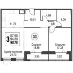 Планировка 3-комнатной квартиры, 98,2 м2