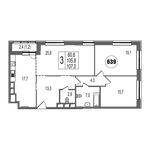 Планировка 3-комнатной квартиры, 107 м2