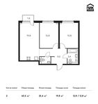 Планировка 2-комнатной квартиры, 60,5 м2