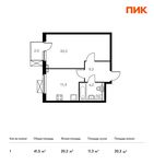 Планировка 1-комнатной квартиры, 41,5 м2