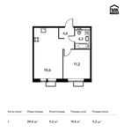 Планировка 1-комнатной квартиры, 39,4 м2