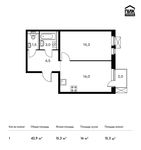 Планировка 1-комнатной квартиры, 42,9 м2