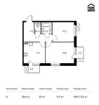 Планировка 2-комнатной квартиры, 53,6 м2