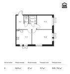 Планировка 2-комнатной квартиры, 52,4 м2