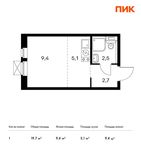 Планировка квартиры студии, 19,7 м2