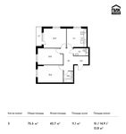 Планировка 3-комнатной квартиры, 75,7 м2