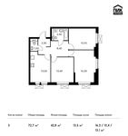 Планировка 3-комнатной квартиры, 72,7 м2