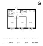Планировка 2-комнатной квартиры, 64,6 м2