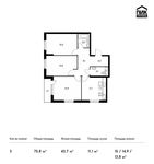Планировка 3-комнатной квартиры, 76 м2
