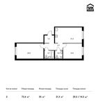 Планировка 2-комнатной квартиры, 72 м2