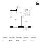 Планировка 1-комнатной квартиры, 46,7 м2