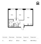 Планировка 2-комнатной квартиры, 53,7 м2