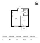 Планировка 1-комнатной квартиры, 39 м2