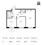 Планировка 2-комнатной квартиры, 62,6 м2