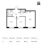 Планировка 2-комнатной квартиры, 61,7 м2