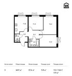 Планировка 3-комнатной квартиры, 64,9 м2