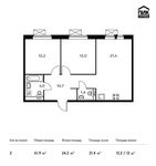 Планировка 2-комнатной квартиры, 61,9 м2