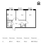 Планировка 2-комнатной квартиры, 60,1 м2