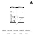 Планировка 1-комнатной квартиры, 33,9 м2
