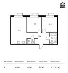 Планировка 2-комнатной квартиры, 62,1 м2