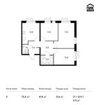 Планировка 3-комнатной квартиры, 72,4 м2