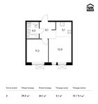 Планировка 2-комнатной квартиры, 39,3 м2