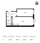 Планировка 2-комнатной квартиры, 46,4 м2
