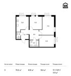 Планировка 3-комнатной квартиры, 72,4 м2